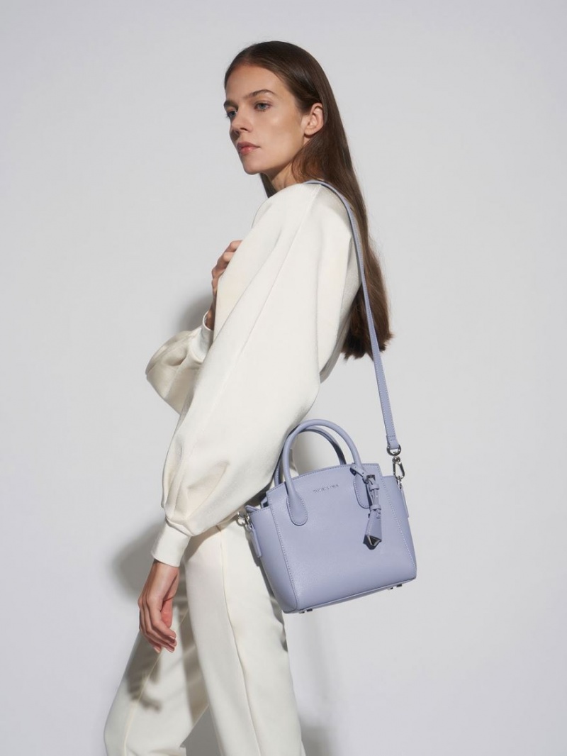 Geanta Tote Charles & Keith Double Handle Trapeze Albastri Deschis | 168TXHGQJ