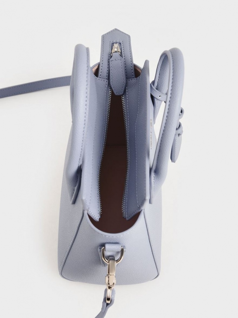 Geanta Tote Charles & Keith Double Handle Trapeze Albastri Deschis | 168TXHGQJ