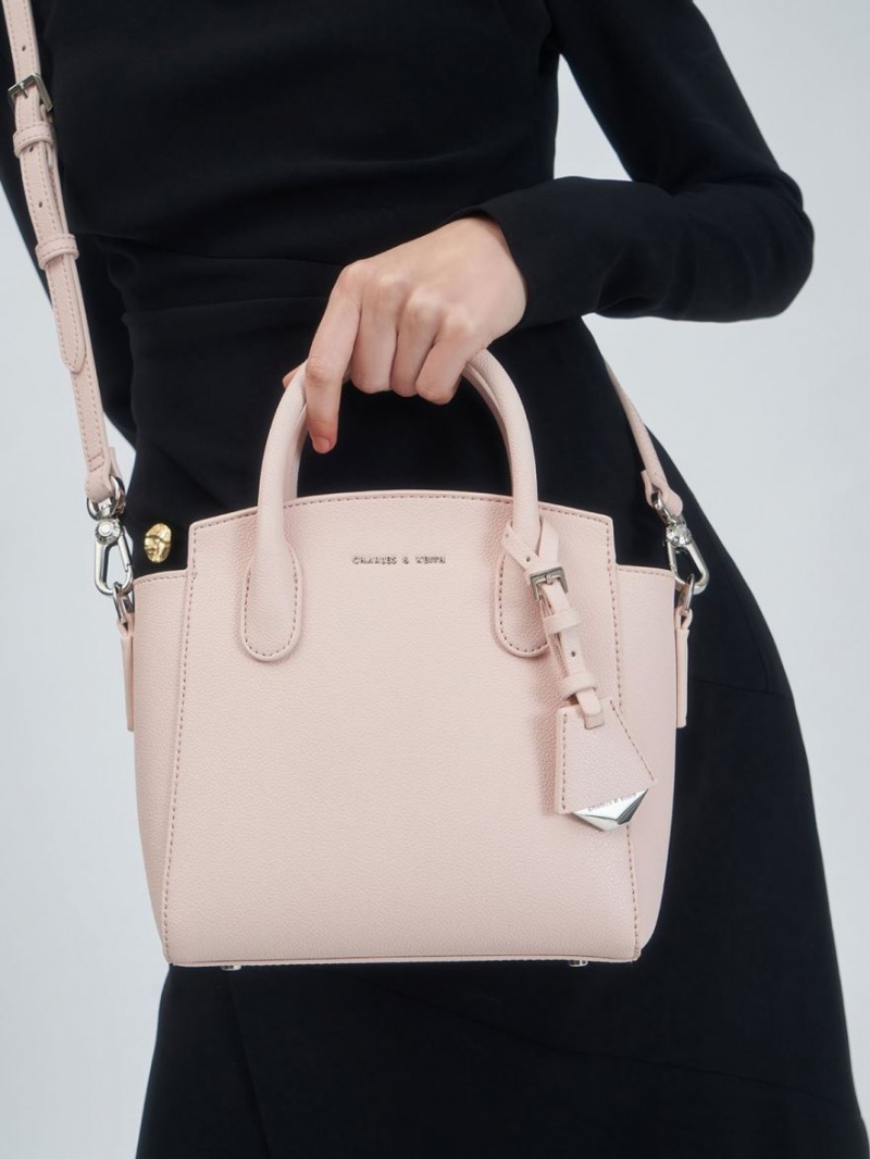 Geanta Tote Charles & Keith Double Handle Trapeze Roz Deschis | 815QLDREP