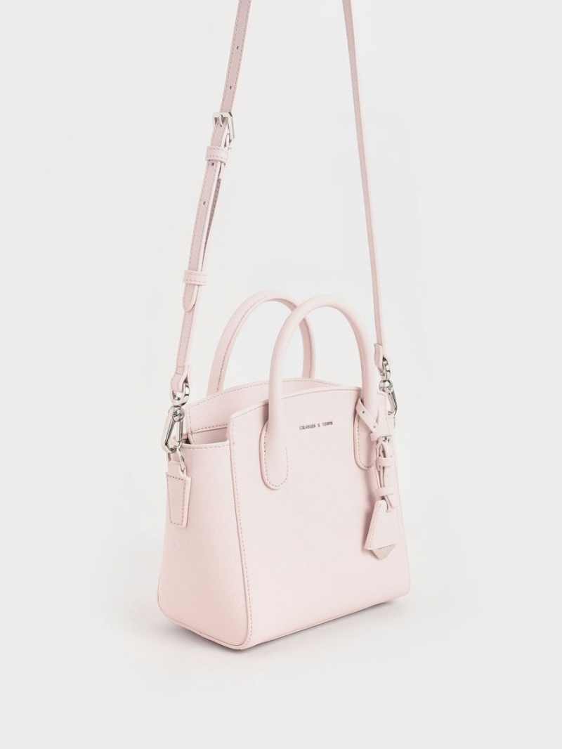 Geanta Tote Charles & Keith Double Handle Trapeze Roz Deschis | 815QLDREP