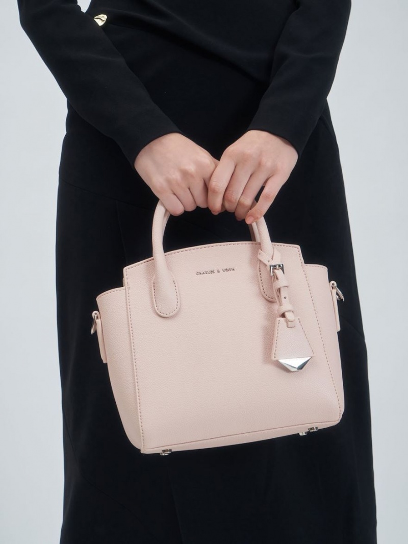 Geanta Tote Charles & Keith Double Handle Trapeze Roz Deschis | 815QLDREP