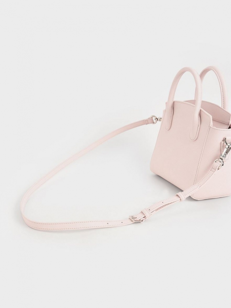 Geanta Tote Charles & Keith Double Handle Trapeze Roz Deschis | 815QLDREP