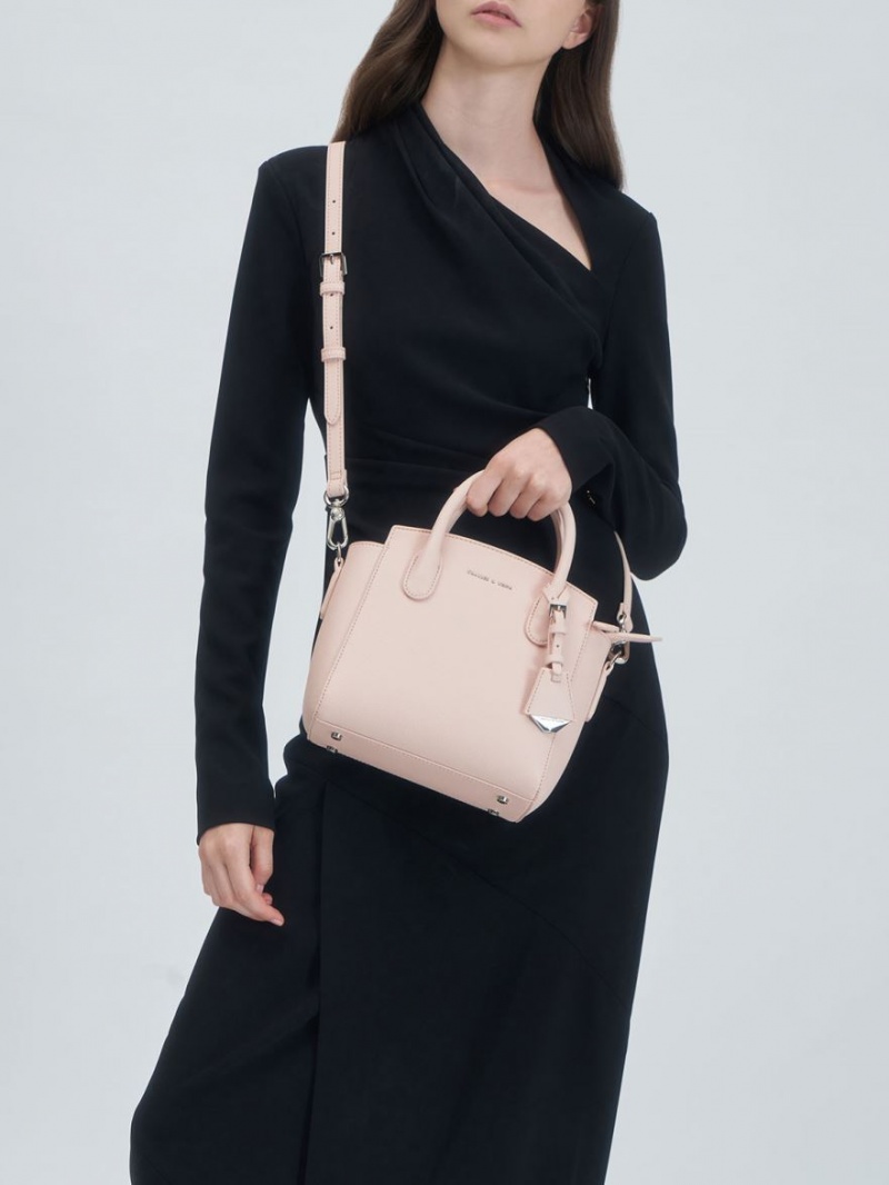 Geanta Tote Charles & Keith Double Handle Trapeze Roz Deschis | 815QLDREP
