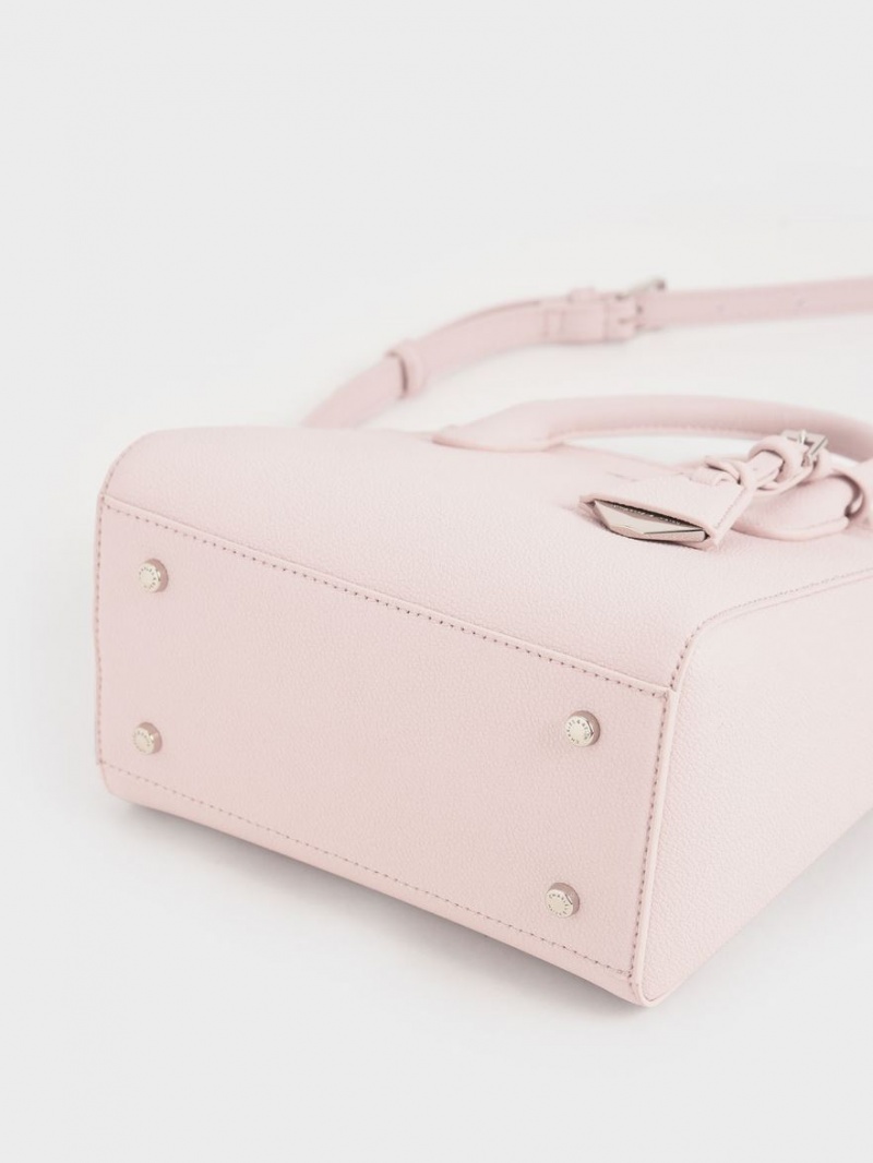 Geanta Tote Charles & Keith Double Handle Trapeze Roz Deschis | 815QLDREP