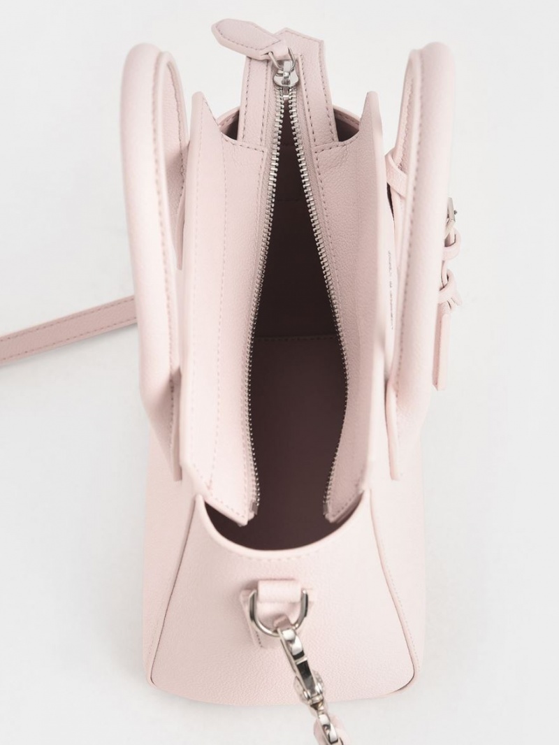 Geanta Tote Charles & Keith Double Handle Trapeze Roz Deschis | 815QLDREP