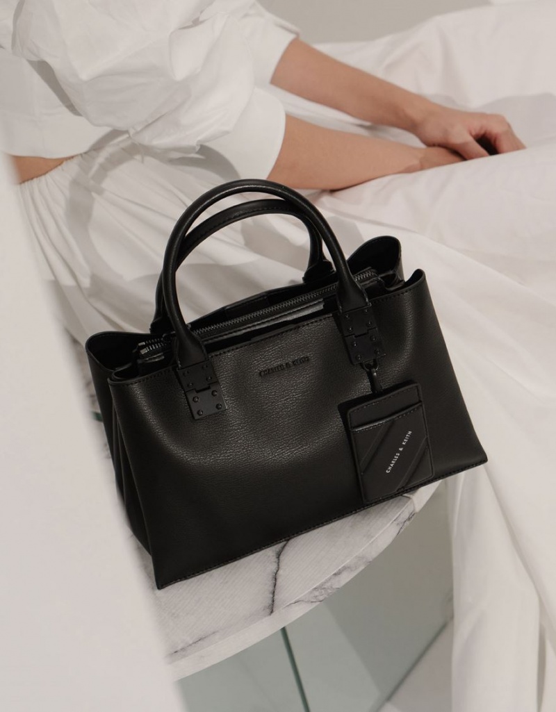 Geanta Tote Charles & Keith Double Top Handle Structured Negrii | 863GYNISC