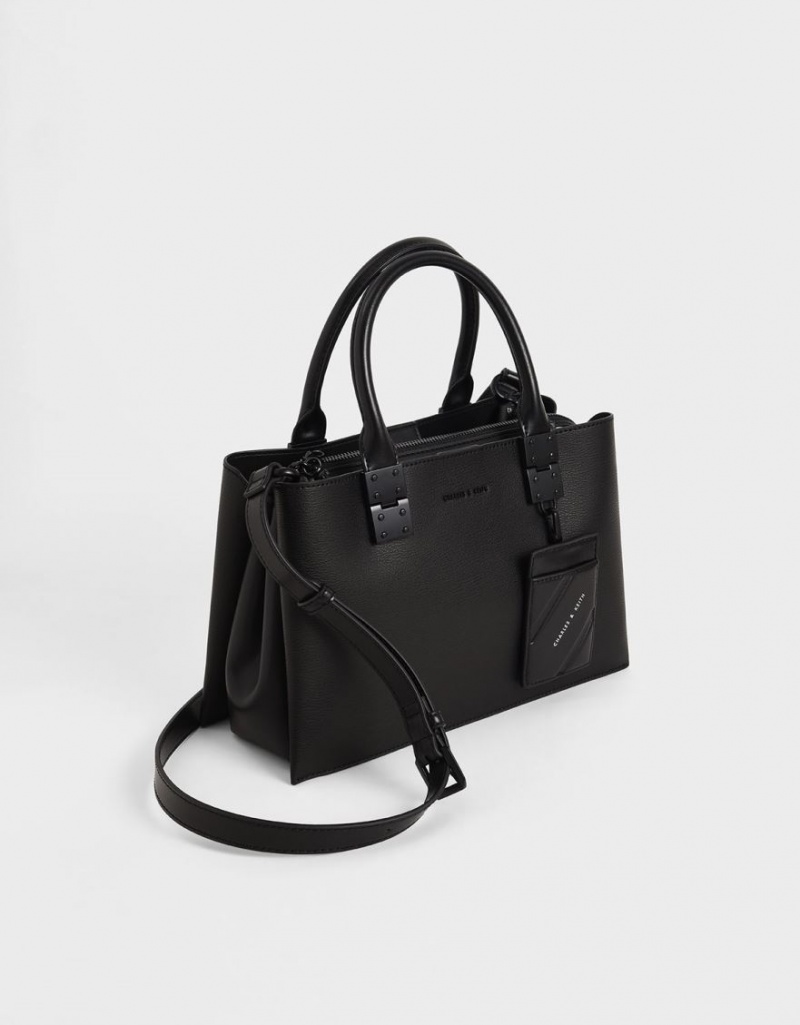 Geanta Tote Charles & Keith Double Top Handle Structured Negrii | 863GYNISC