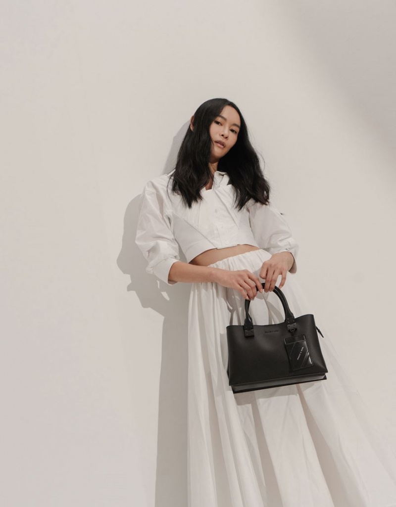 Geanta Tote Charles & Keith Double Top Handle Structured Negrii | 863GYNISC