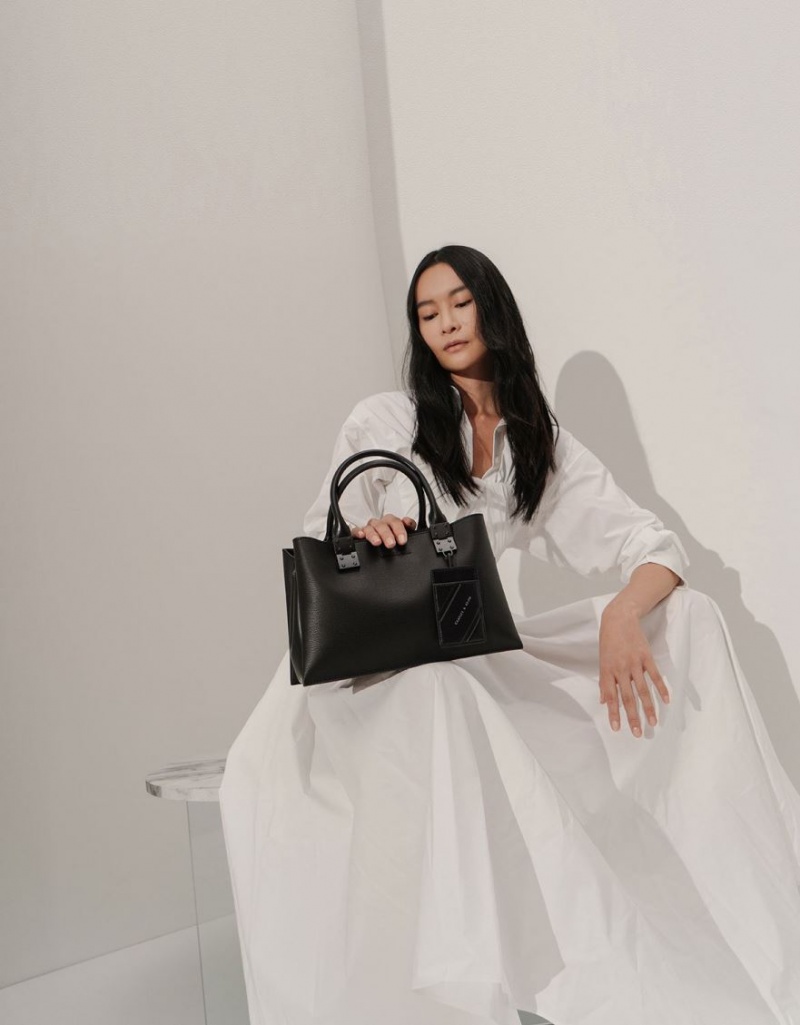 Geanta Tote Charles & Keith Double Top Handle Structured Negrii | 863GYNISC
