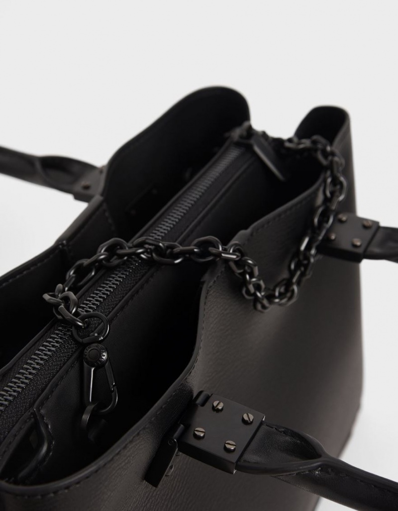Geanta Tote Charles & Keith Double Top Handle Structured Negrii | 863GYNISC