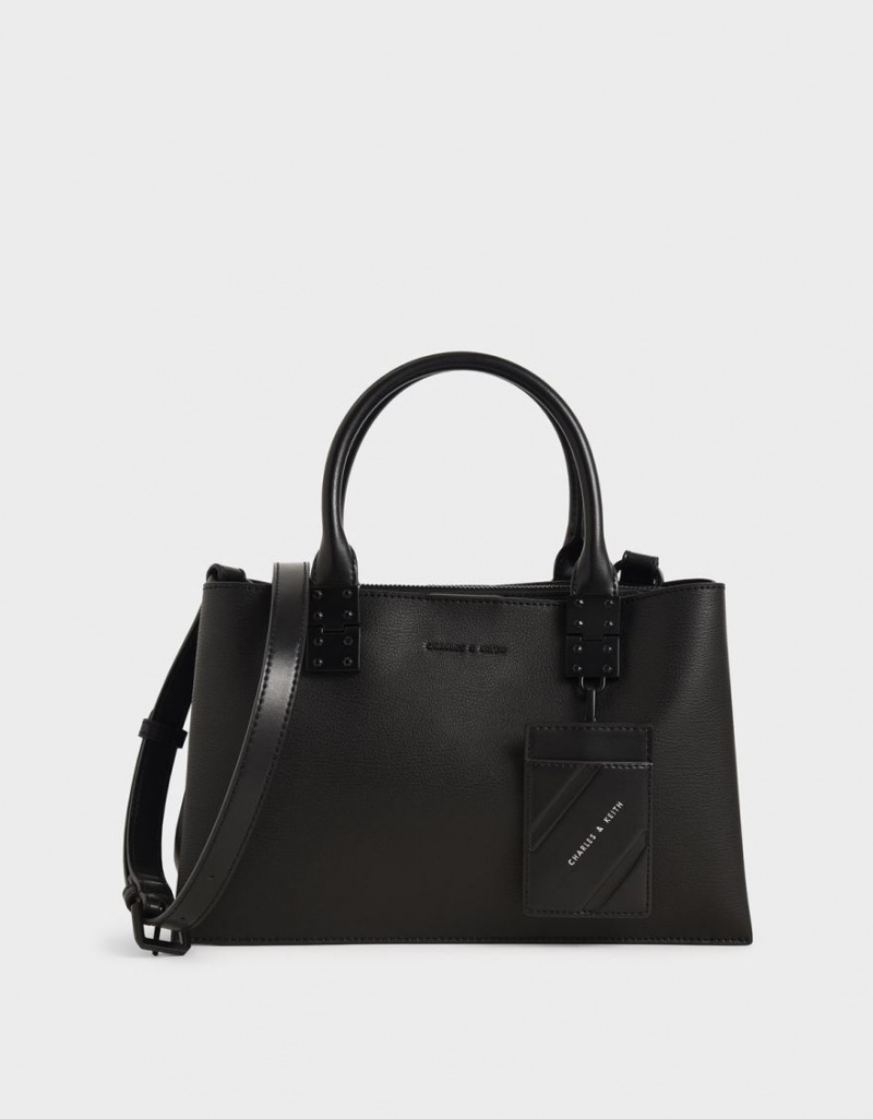 Geanta Tote Charles & Keith Double Top Handle Structured Negrii | 863GYNISC