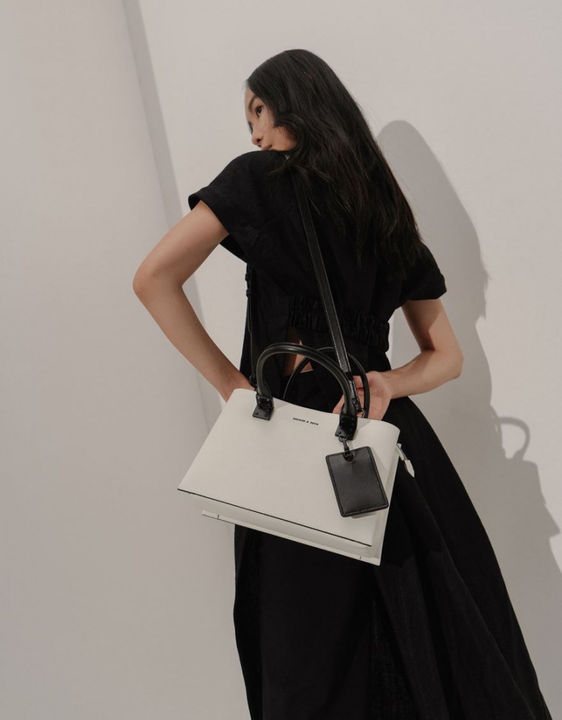 Geanta Tote Charles & Keith Double Top Handle Structured Albi | 371KZXJQP