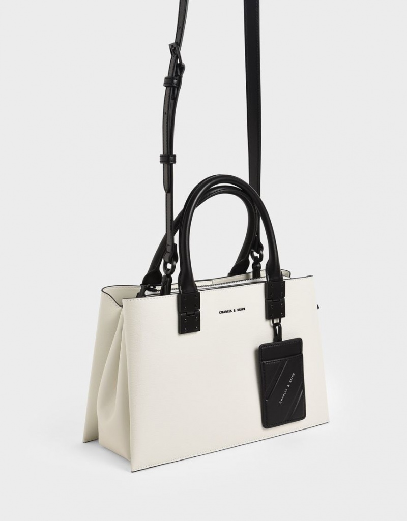 Geanta Tote Charles & Keith Double Top Handle Structured Albi | 371KZXJQP