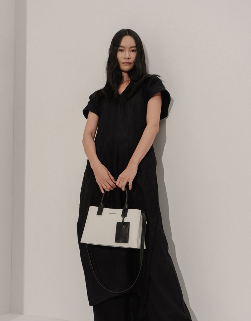 Geanta Tote Charles & Keith Double Top Handle Structured Albi | 371KZXJQP