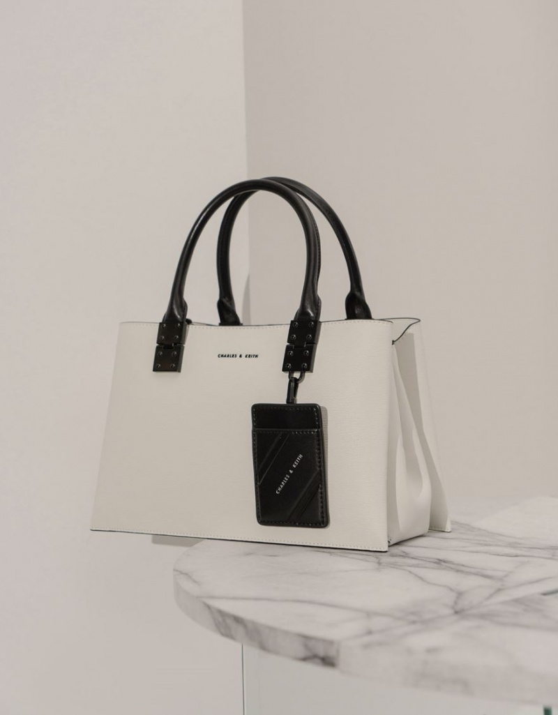 Geanta Tote Charles & Keith Double Top Handle Structured Albi | 371KZXJQP