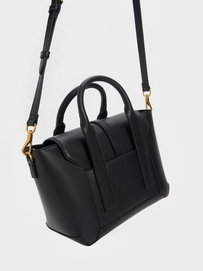 Geanta Tote Charles & Keith Dua Buckled Trapeze Negrii | 078TLQYSW