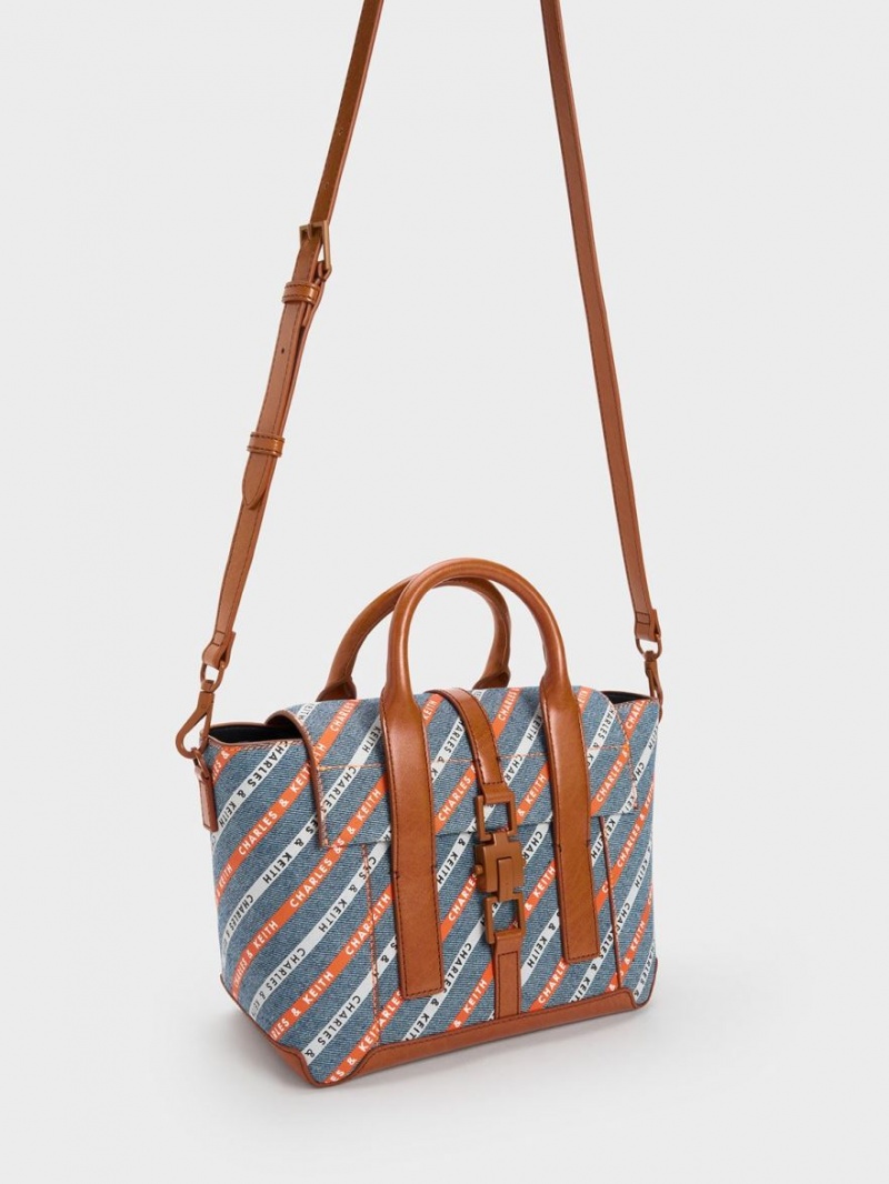 Geanta Tote Charles & Keith Dua In Dungi Denim Buckled Trapeze Colorati | 603FVEBHA