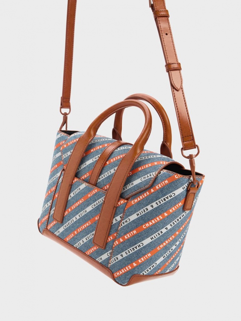 Geanta Tote Charles & Keith Dua In Dungi Denim Buckled Trapeze Colorati | 603FVEBHA