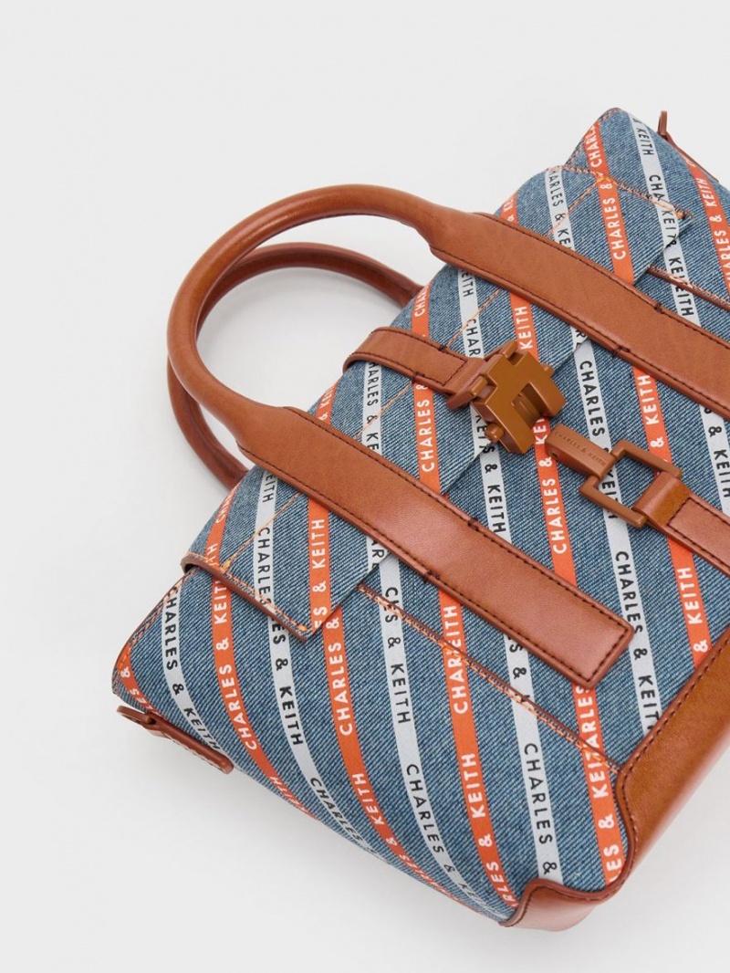 Geanta Tote Charles & Keith Dua In Dungi Denim Buckled Trapeze Colorati | 603FVEBHA