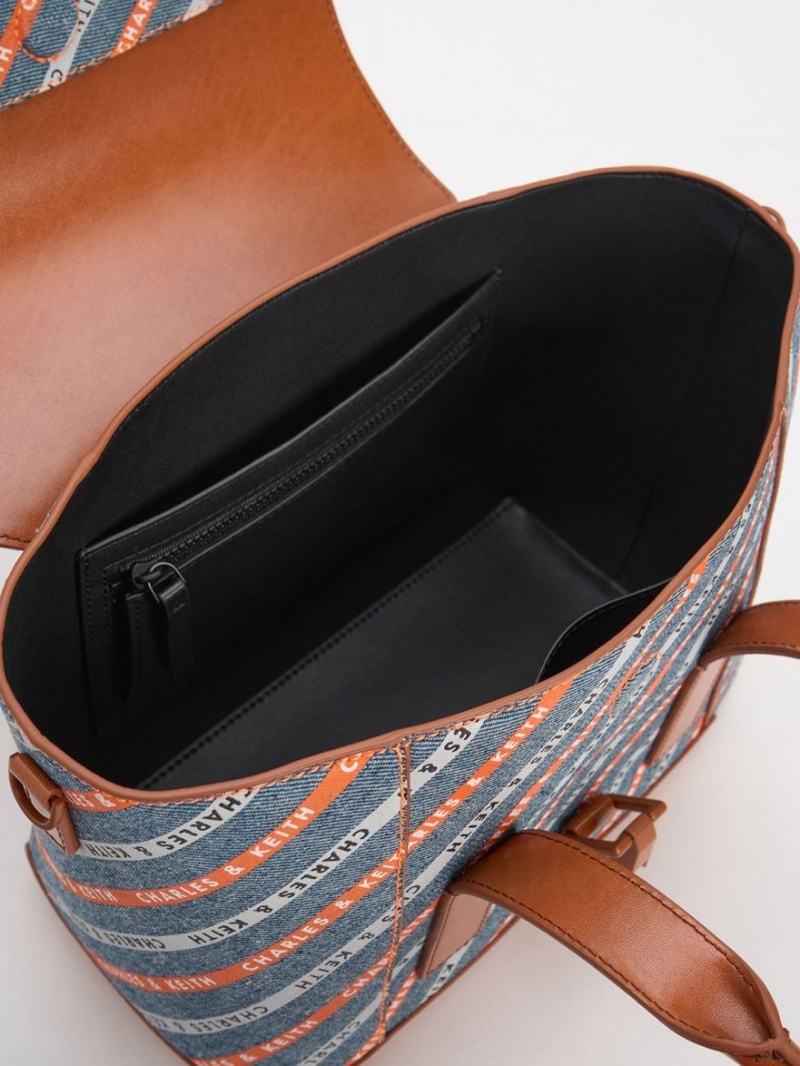 Geanta Tote Charles & Keith Dua In Dungi Denim Buckled Trapeze Colorati | 603FVEBHA