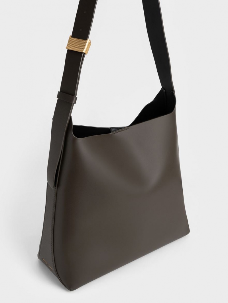 Geanta Tote Charles & Keith Edna Maro Inchis | 416UGPHTL