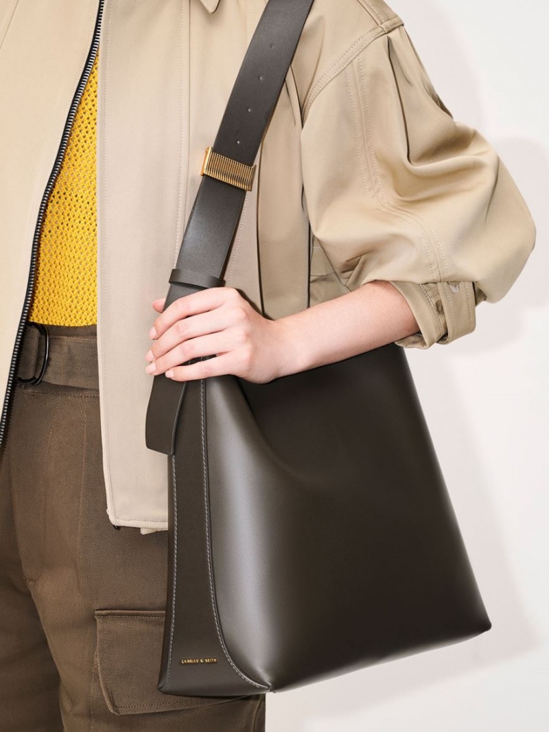 Geanta Tote Charles & Keith Edna Maro Inchis | 416UGPHTL