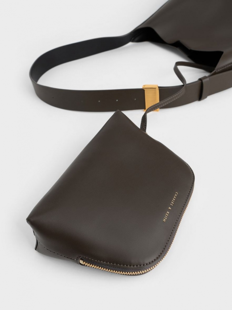 Geanta Tote Charles & Keith Edna Maro Inchis | 416UGPHTL