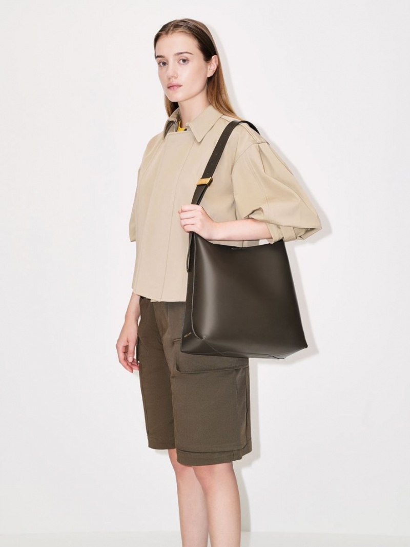 Geanta Tote Charles & Keith Edna Maro Inchis | 416UGPHTL