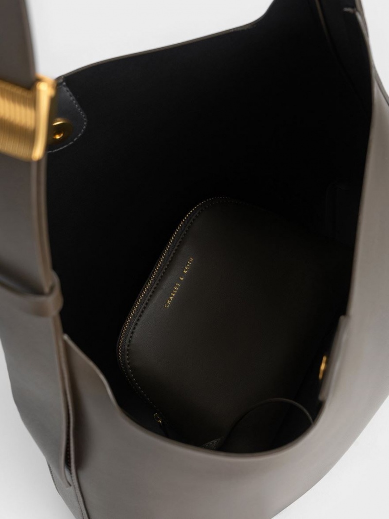 Geanta Tote Charles & Keith Edna Maro Inchis | 416UGPHTL