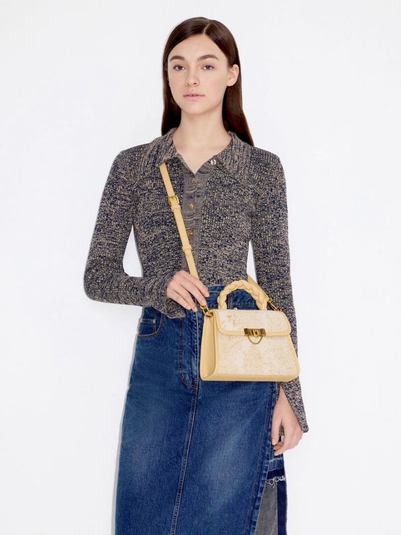 Geanta Tote Charles & Keith Floral Illustrated Trapeze Bej | 067DUAFVY