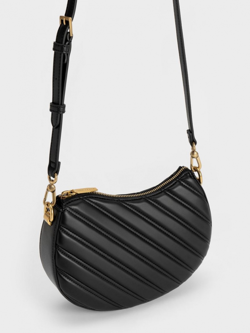 Geanta Tote Charles & Keith Freja Curved Panelled Negrii | 386PWRLUX