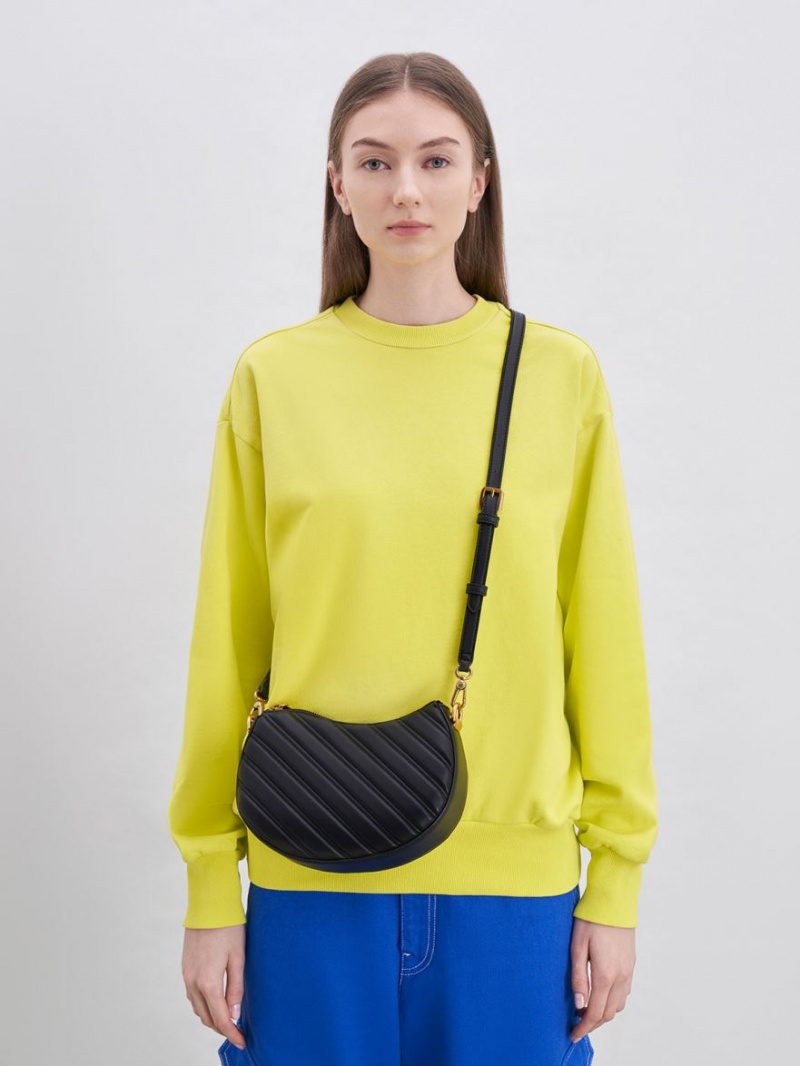 Geanta Tote Charles & Keith Freja Curved Panelled Negrii | 386PWRLUX