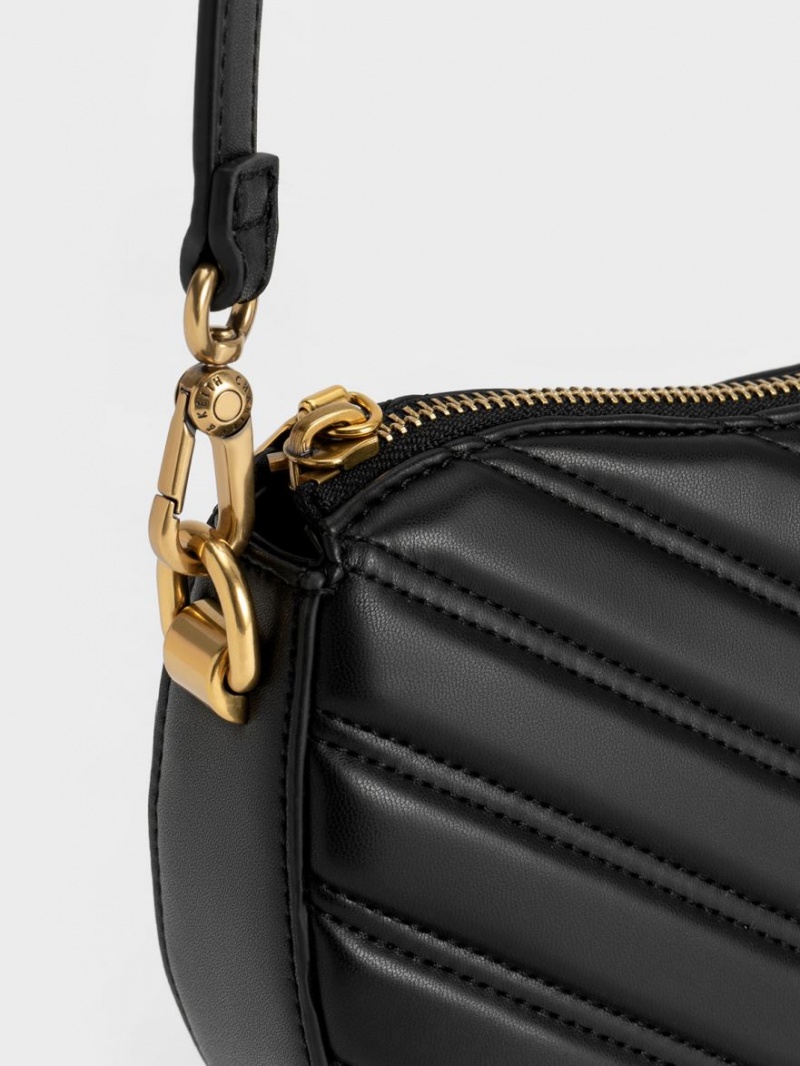 Geanta Tote Charles & Keith Freja Curved Panelled Negrii | 386PWRLUX
