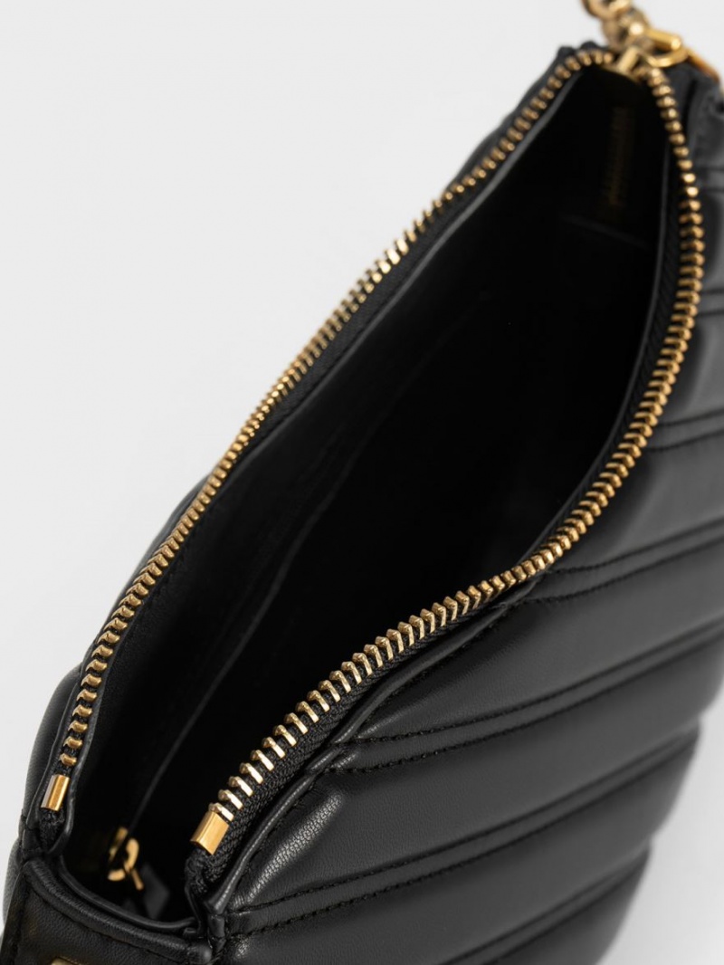 Geanta Tote Charles & Keith Freja Curved Panelled Negrii | 386PWRLUX
