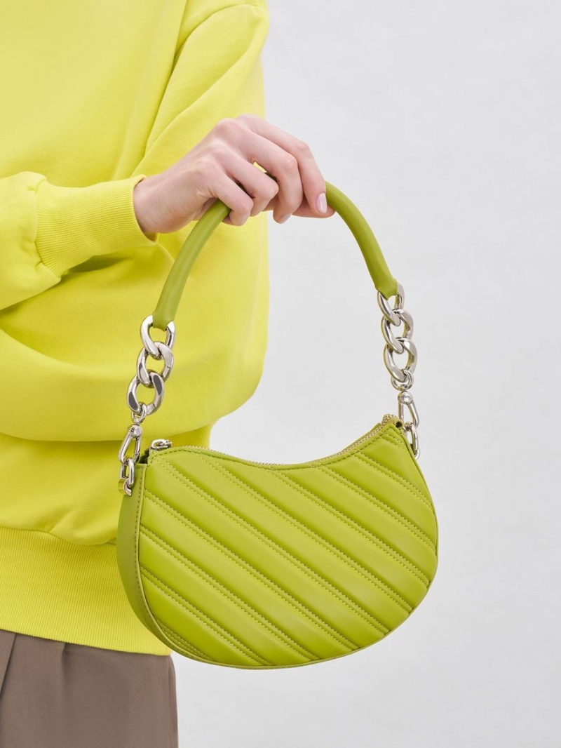 Geanta Tote Charles & Keith Freja Curved Panelled Verzi Deschis | 498MLTXNZ