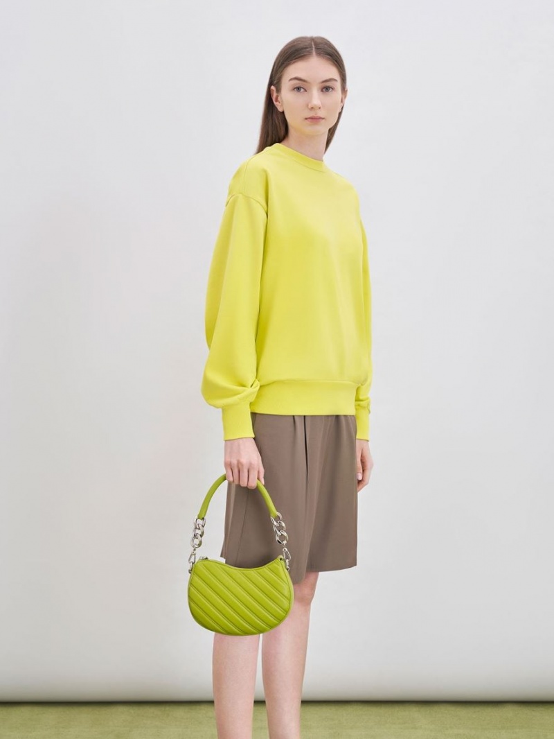 Geanta Tote Charles & Keith Freja Curved Panelled Verzi Deschis | 498MLTXNZ