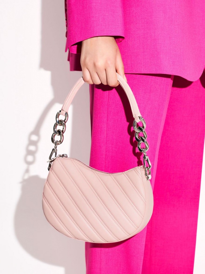 Geanta Tote Charles & Keith Freja Curved Panelled Roz Deschis | 285QLVIES