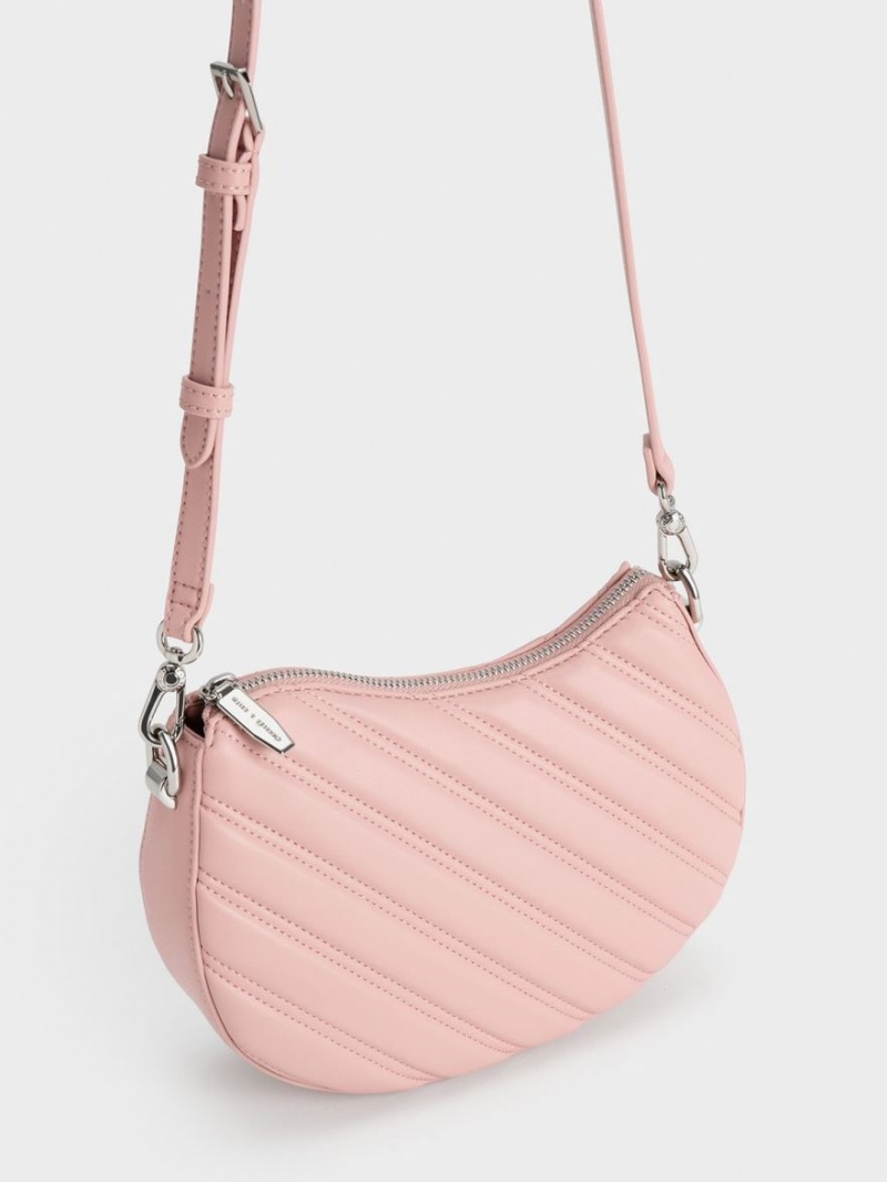 Geanta Tote Charles & Keith Freja Curved Panelled Roz Deschis | 285QLVIES