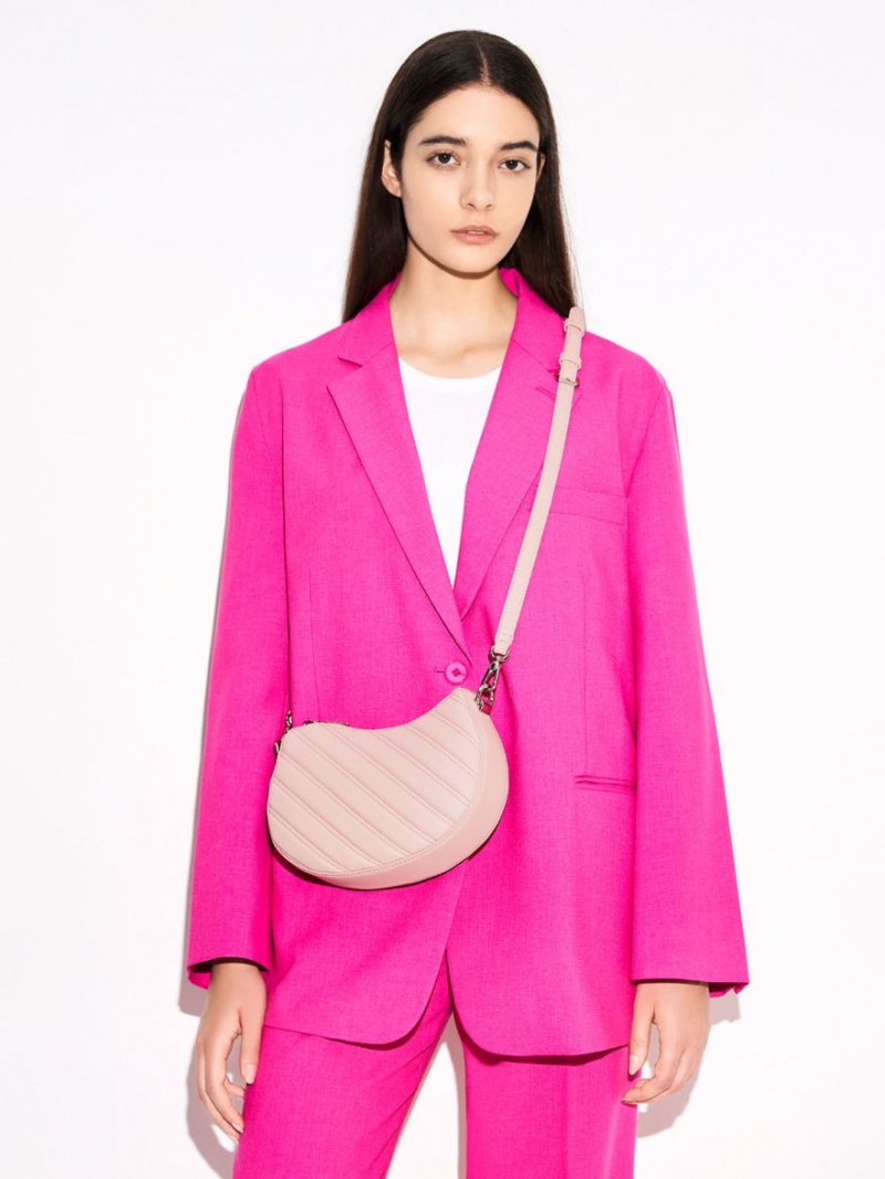 Geanta Tote Charles & Keith Freja Curved Panelled Roz Deschis | 285QLVIES