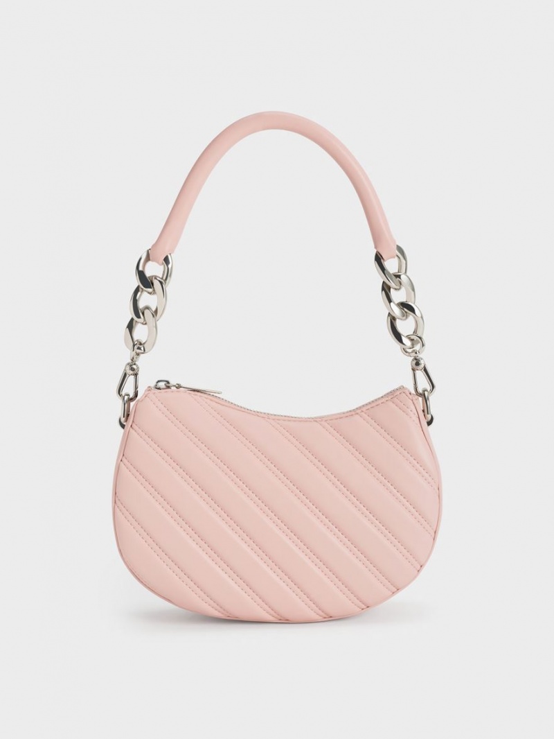 Geanta Tote Charles & Keith Freja Curved Panelled Roz Deschis | 285QLVIES