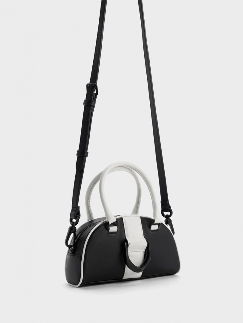 Geanta Tote Charles & Keith Gabine Two-Tone Piele Bowling Negrii | 036MPQDCX