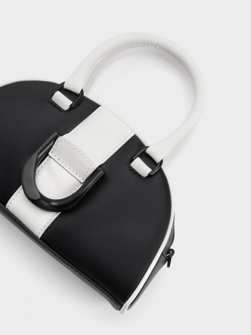 Geanta Tote Charles & Keith Gabine Two-Tone Piele Bowling Negrii | 036MPQDCX