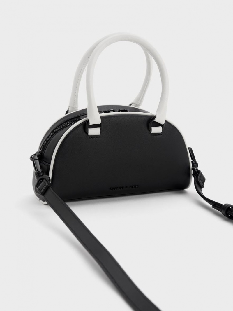 Geanta Tote Charles & Keith Gabine Two-Tone Piele Bowling Negrii | 036MPQDCX