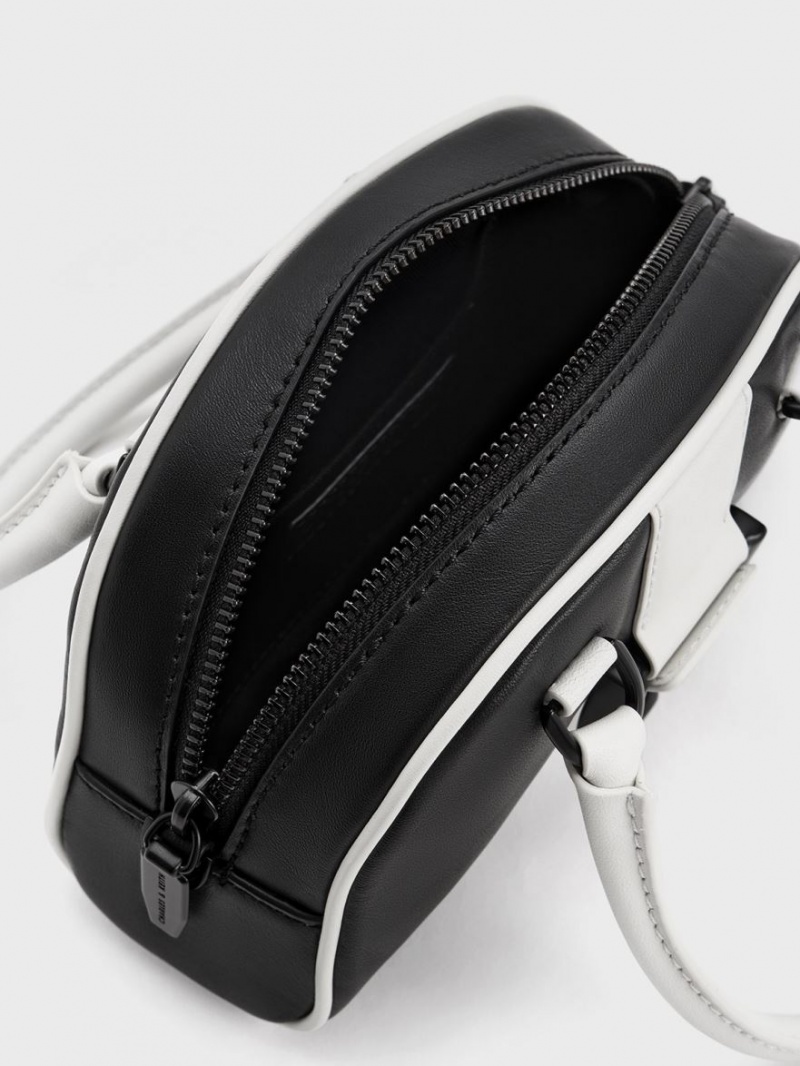 Geanta Tote Charles & Keith Gabine Two-Tone Piele Bowling Negrii | 036MPQDCX