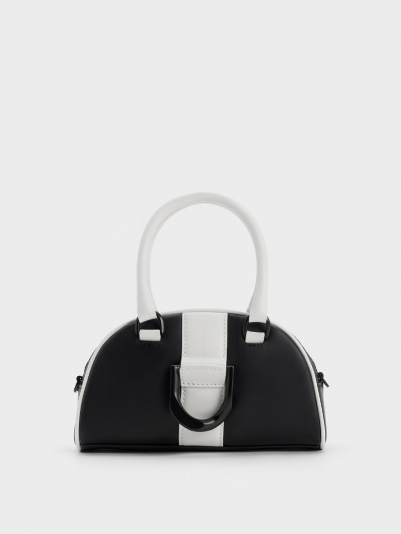 Geanta Tote Charles & Keith Gabine Two-Tone Piele Bowling Negrii | 036MPQDCX