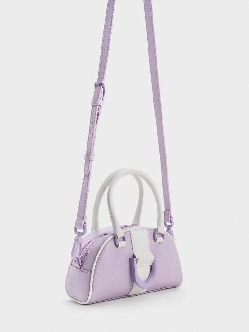 Geanta Tote Charles & Keith Gabine Two-Tone Piele Bowling Violet | 183FLSKYV