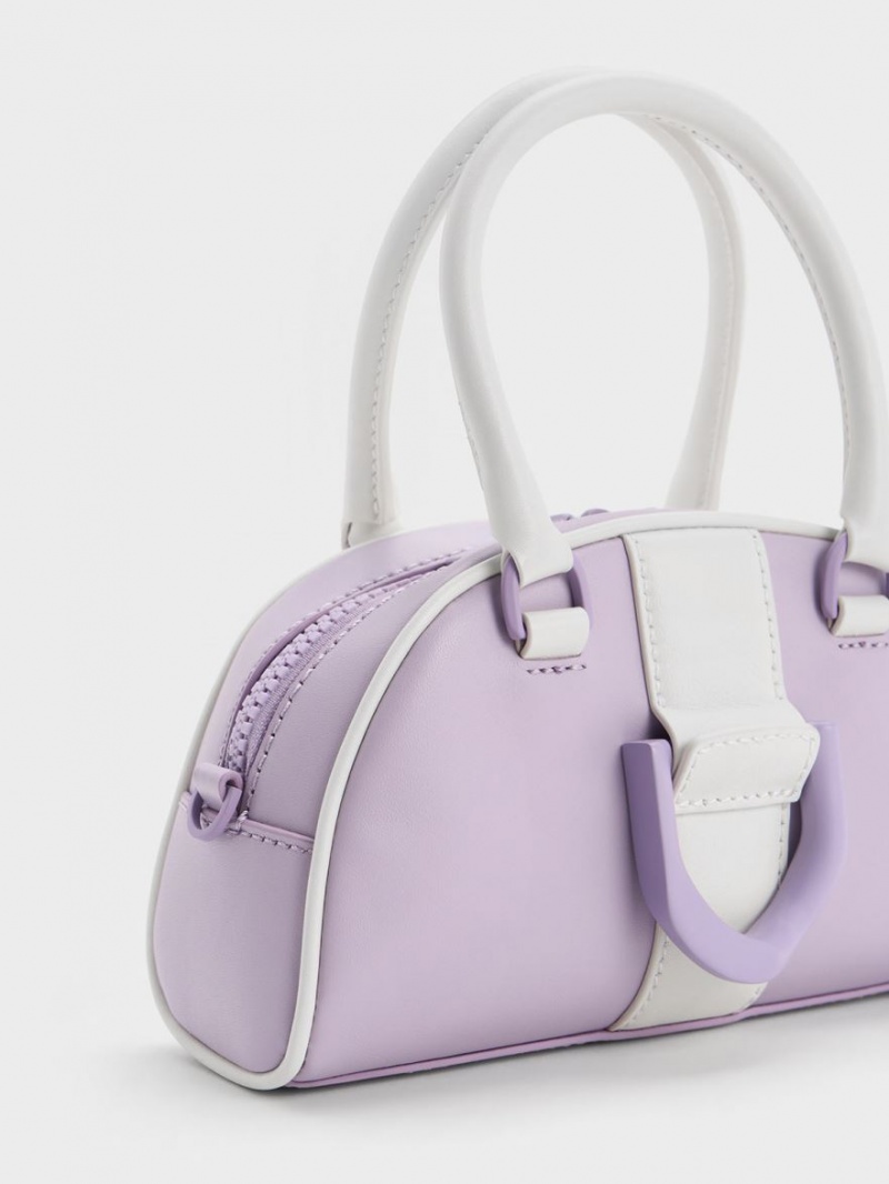 Geanta Tote Charles & Keith Gabine Two-Tone Piele Bowling Violet | 183FLSKYV