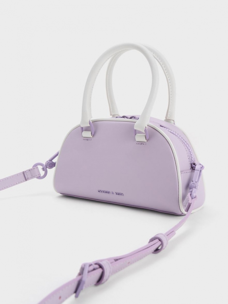 Geanta Tote Charles & Keith Gabine Two-Tone Piele Bowling Violet | 183FLSKYV