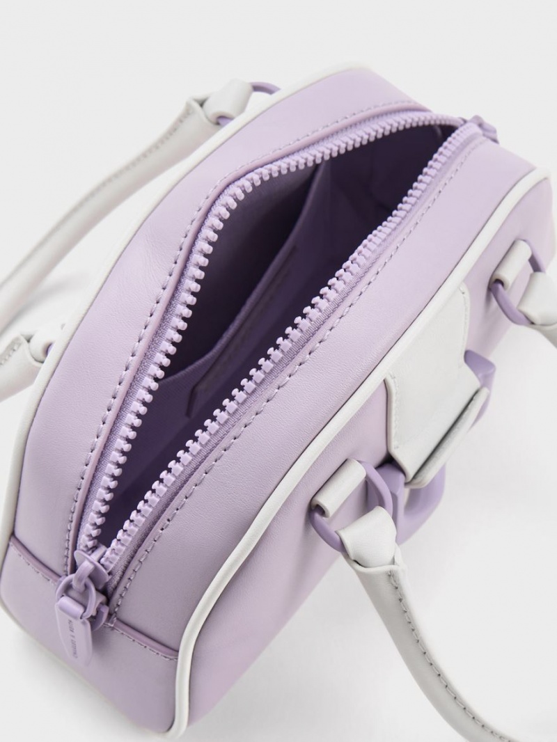 Geanta Tote Charles & Keith Gabine Two-Tone Piele Bowling Violet | 183FLSKYV