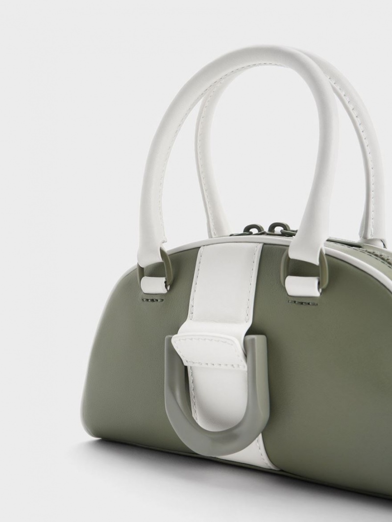 Geanta Tote Charles & Keith Gabine Two-Tone Piele Bowling Masline Verzi | 075VMUQNS